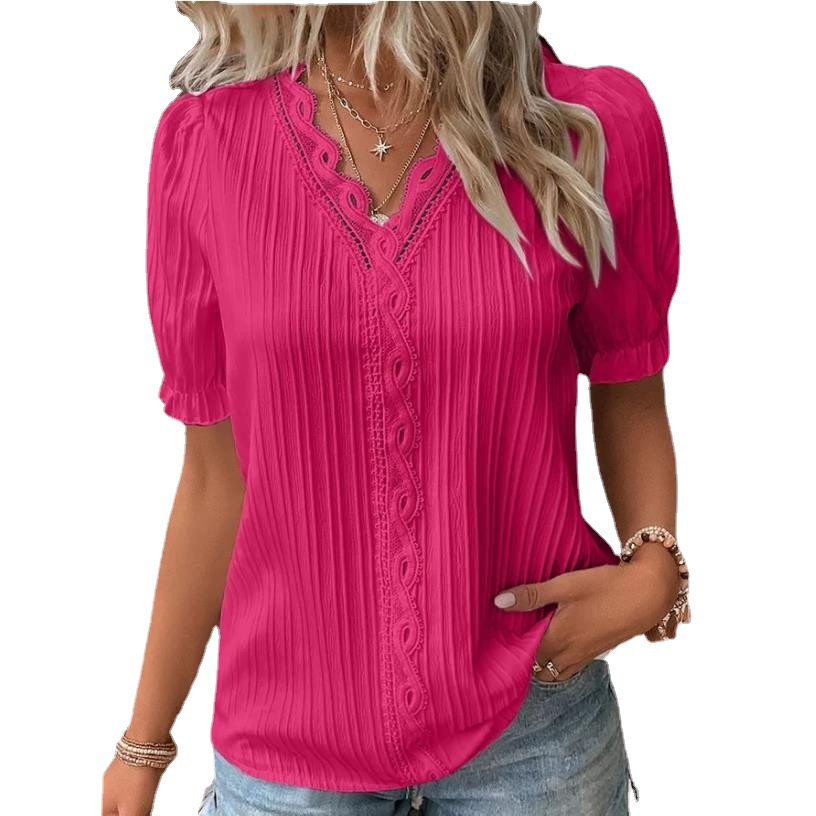 Women's Summer Vacation Hollow-Out Short Sleeve Blouse