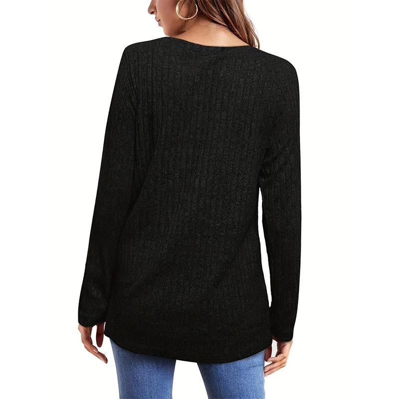 Women's Crewneck Brushed Ribbed Solid Long-Sleeve T-Shirt