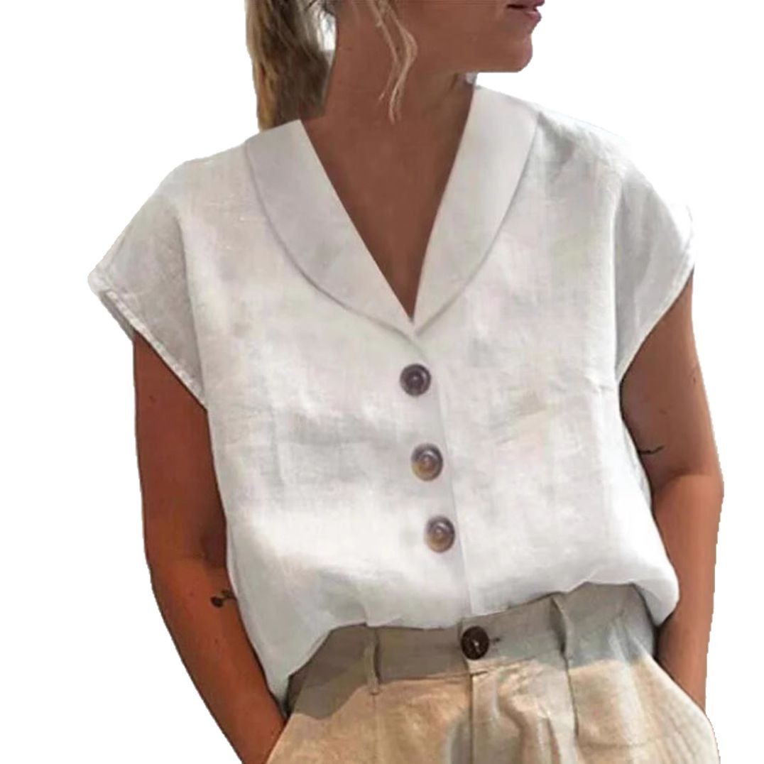 Women's Short Sleeve Solid Color Slim Fit Stand Collar Shirt