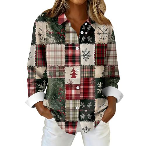 Women's Christmas Plaid Snowflake Polka Dot Print Long Sleeve Shirt