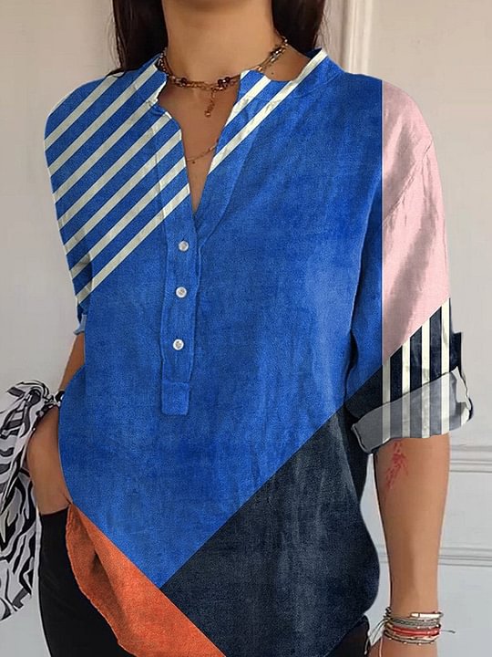 Women's Loose Casual Retro Button-Up Shirt with Graphic Print
