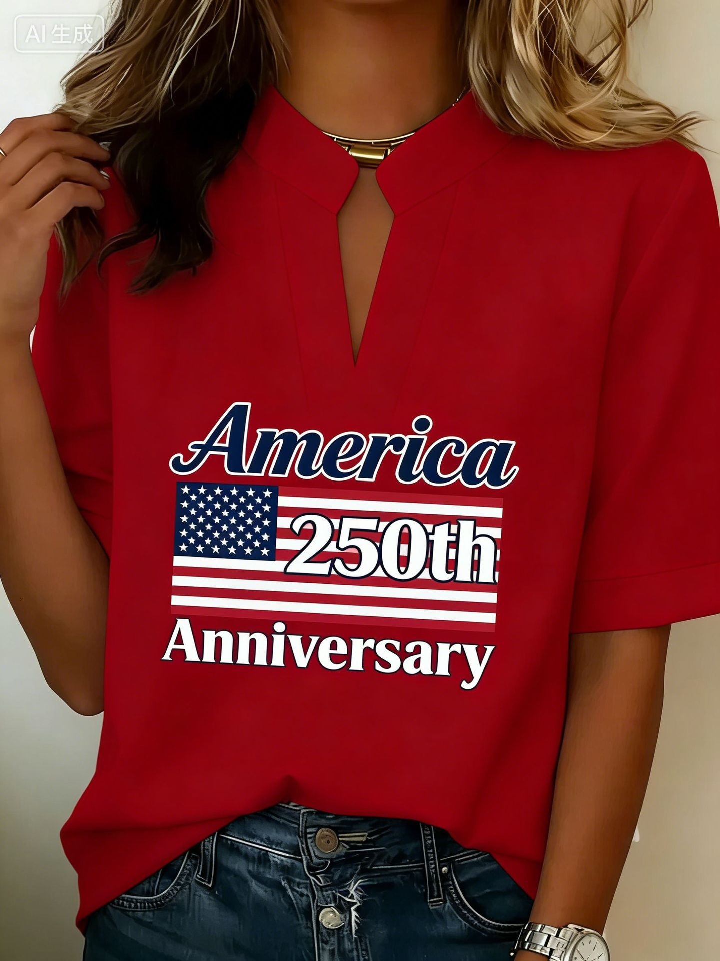 Women's Summer American Anniversary Print Short Sleeve Casual Shirt