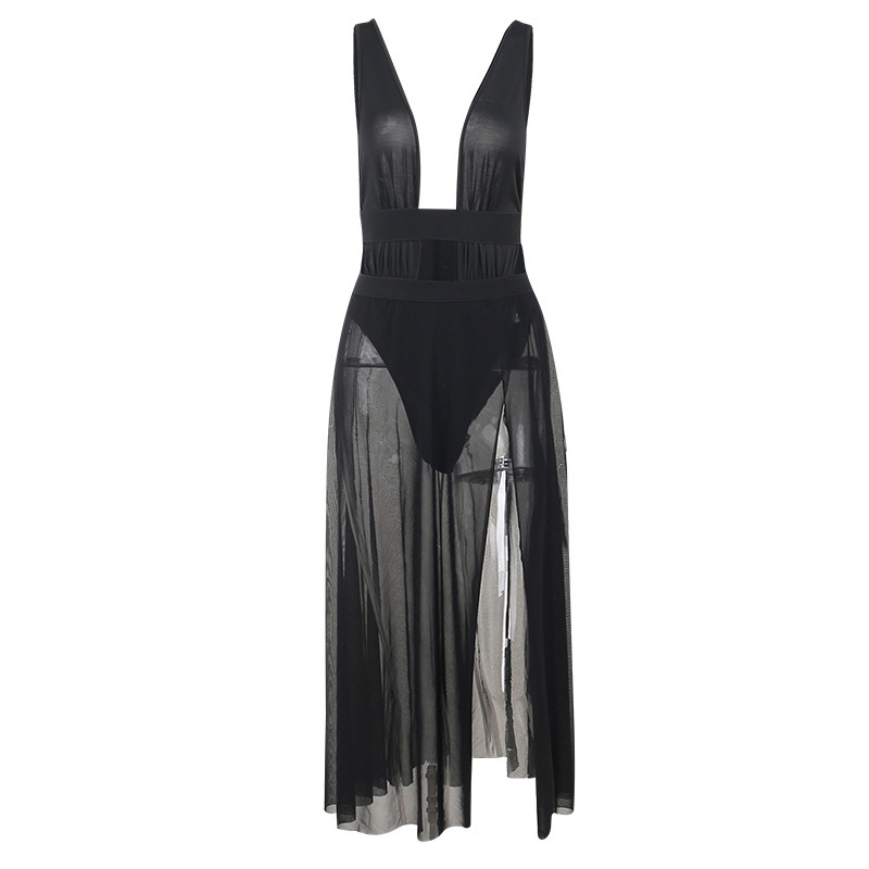 V-Neck Sleeveless Sheer Slit Cover-Up Dress