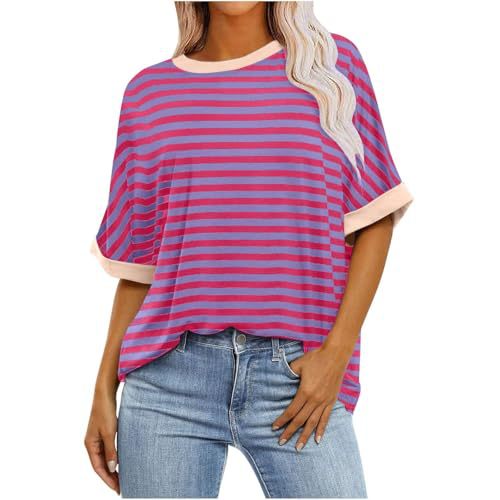 Striped Print Short Sleeve Women's Top