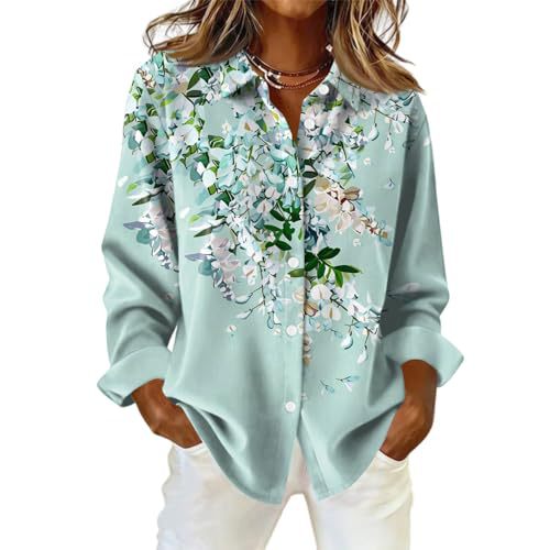 Women's Summer Floral Leaf Print Long Sleeve Blouse