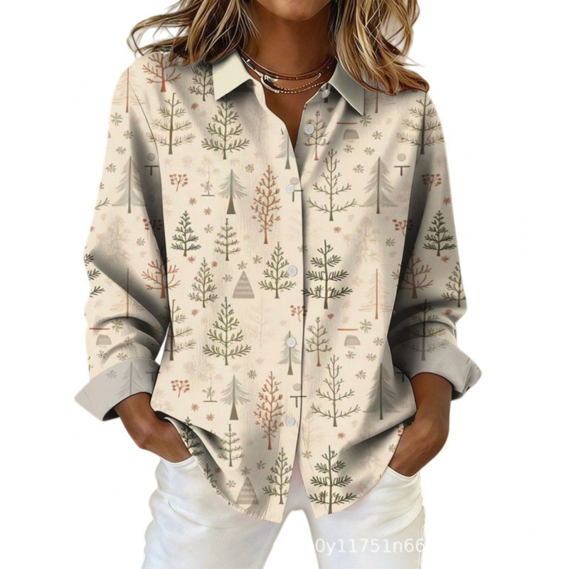 Women's Plaid Floral Print Long Sleeve Button-Up Shirt