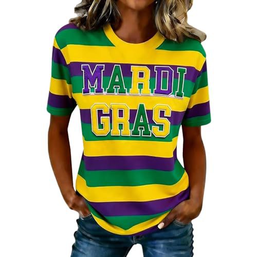 Colorful Mardi Print Crewneck Short Sleeve Top