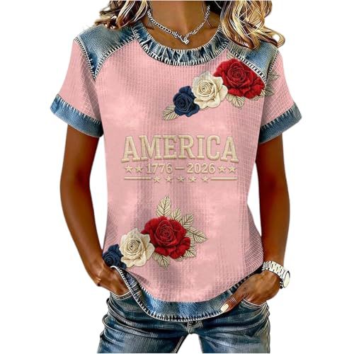 Summer Floral Letter Print Crewneck Short Sleeve Top
