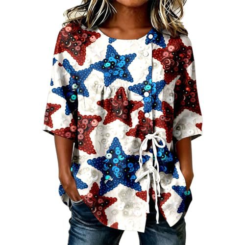 Women's American Flag Heart Star Print Short Sleeve Shirt