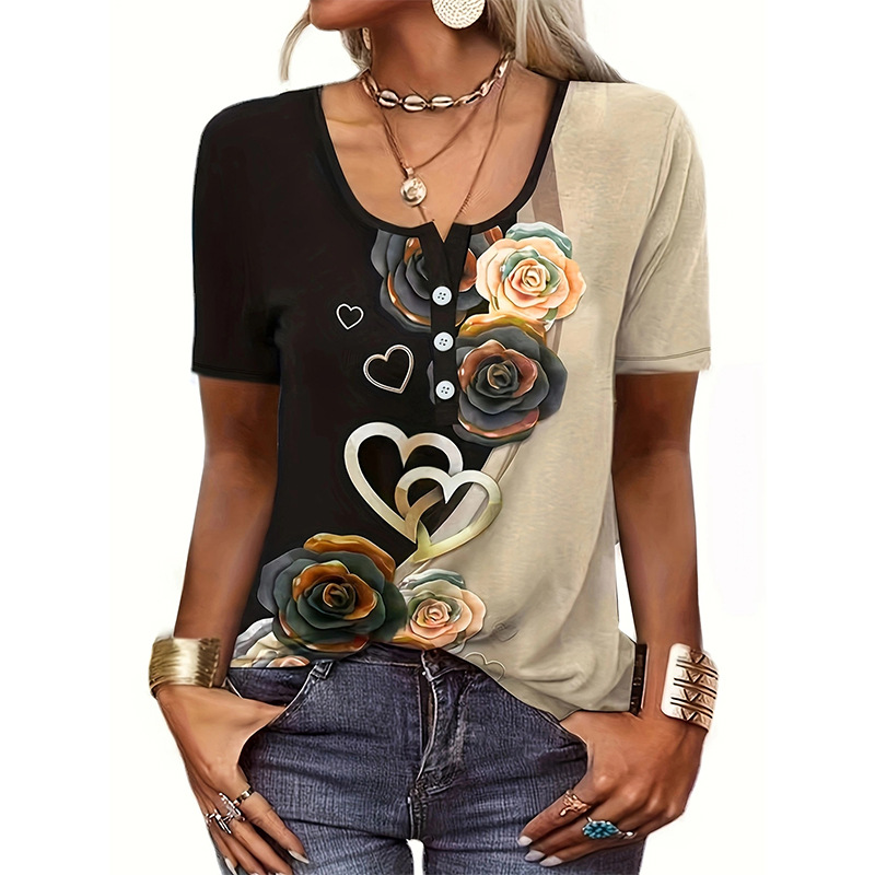 Women's Loose Short Sleeve Ethnic Print T-Shirt