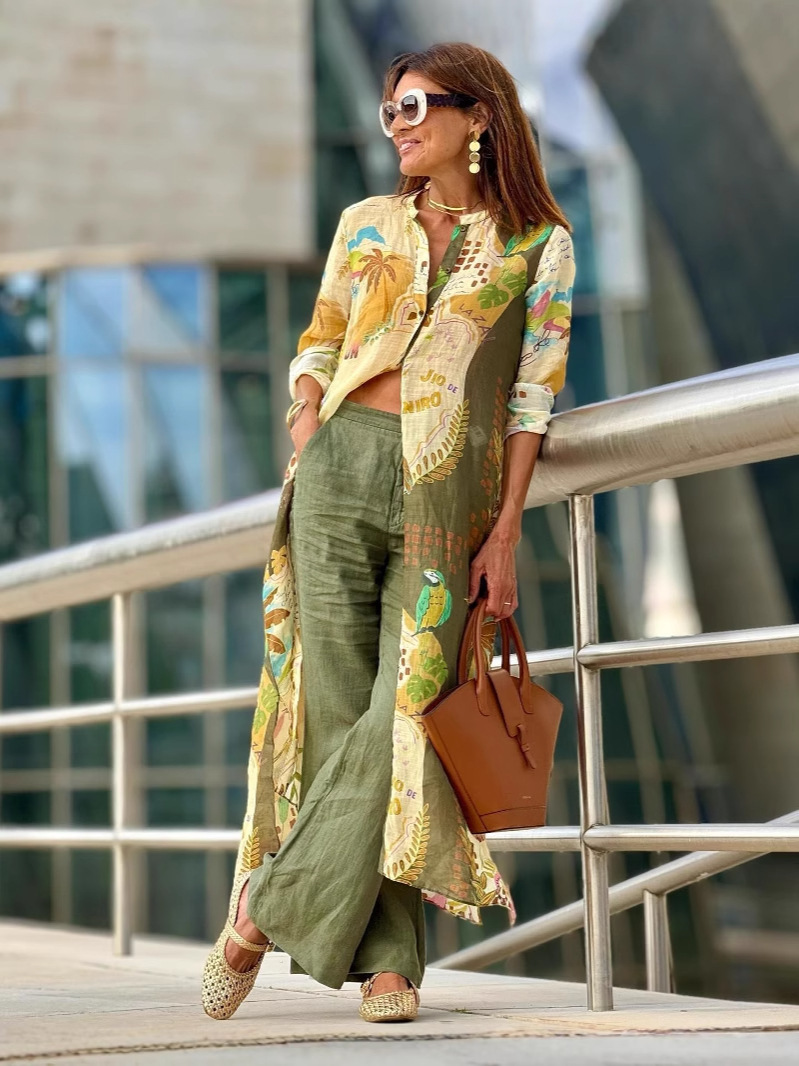 Printed Casual Shirt for Women Long Sleeve Polyester