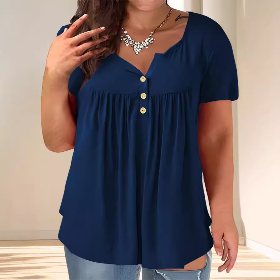 Women's Plus Size Solid Button Loose T-Shirt
