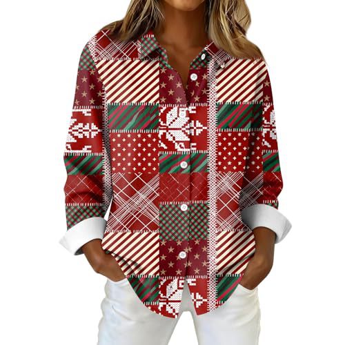 Women's Christmas Plaid Snowflake Polka Dot Print Long Sleeve Shirt