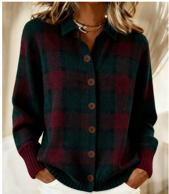 Women's Unique Plaid Print Long Sleeve Button-Up Shirt