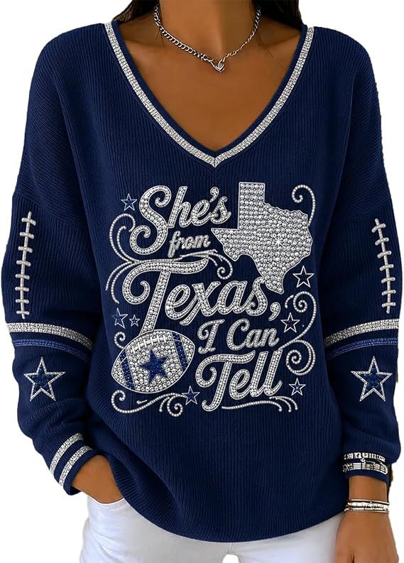 Olive Texas Print V-Neck Long Sleeve Shirt