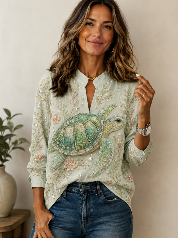 Women's Ocean Life Print Long Sleeve Shirt
