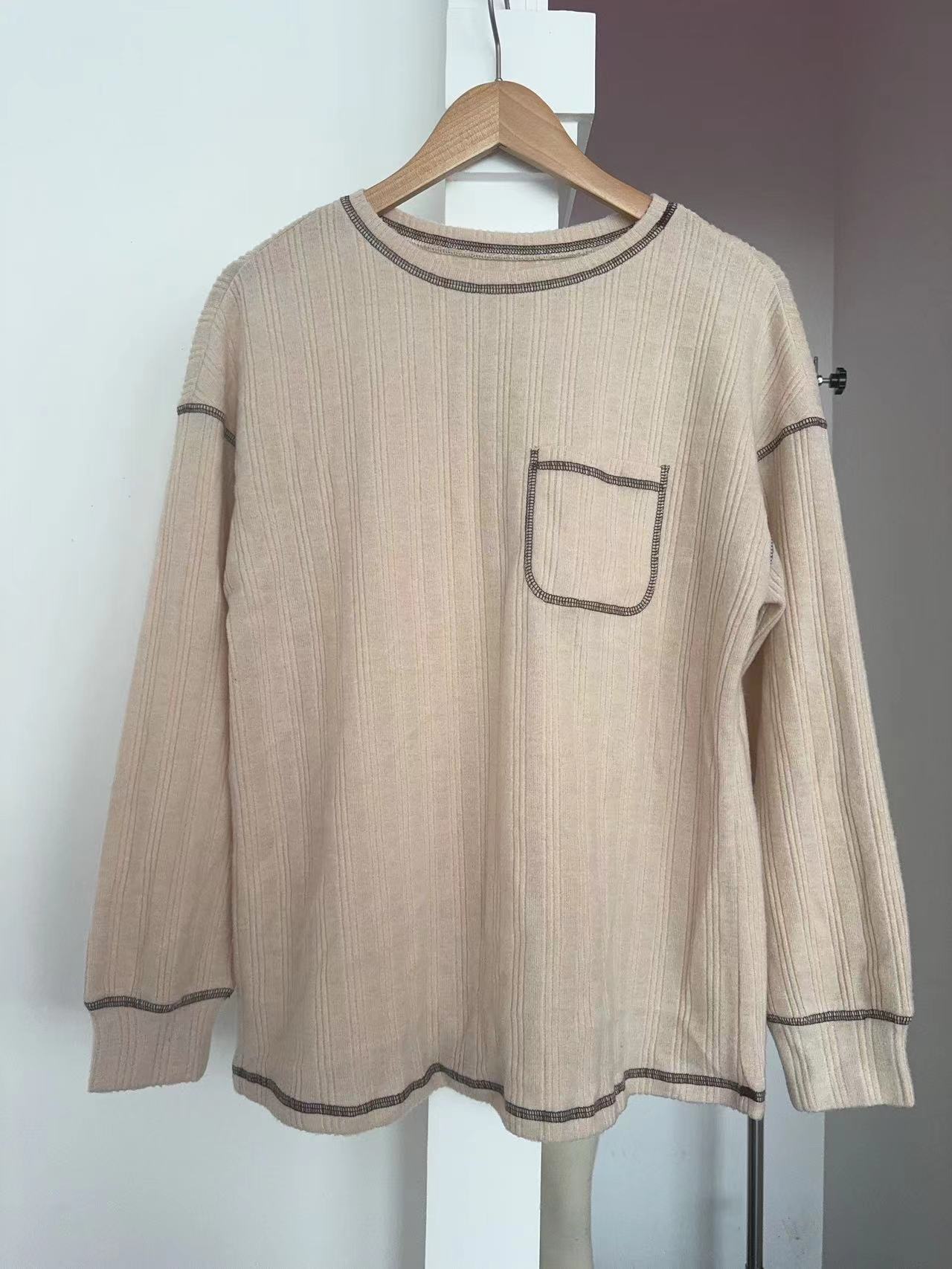 Women's Ribbed Brushed Solid Crewneck Pocket Loose T-Shirt