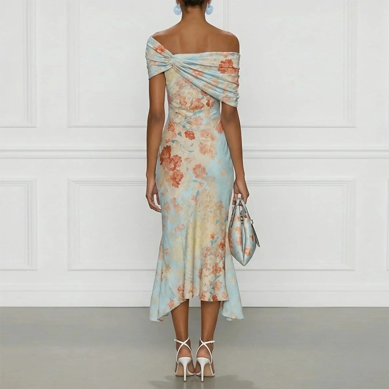 Floral Off-Shoulder Long Dress Casual