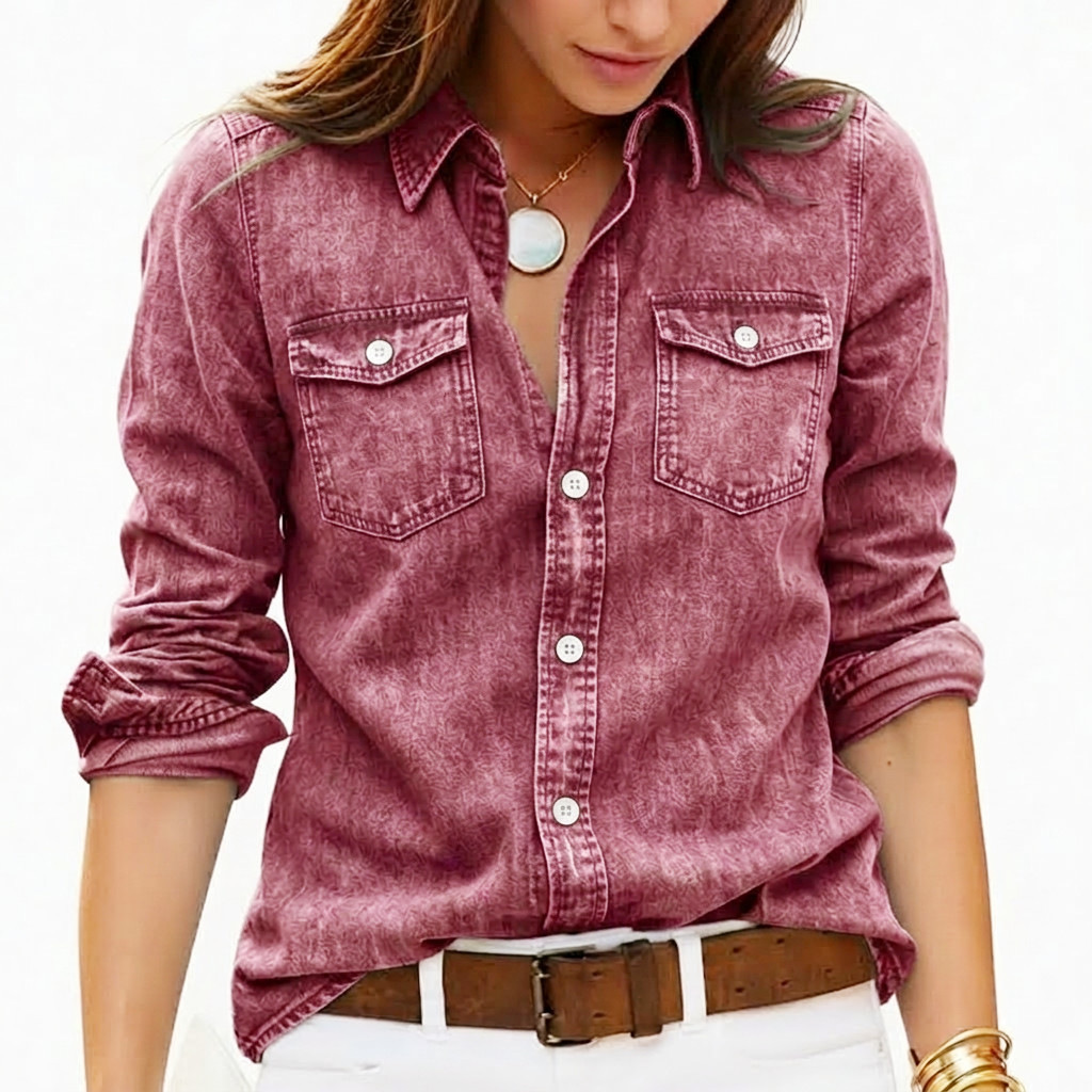 Women's Long-Sleeve Button-Front Shirt with Blazer Collar