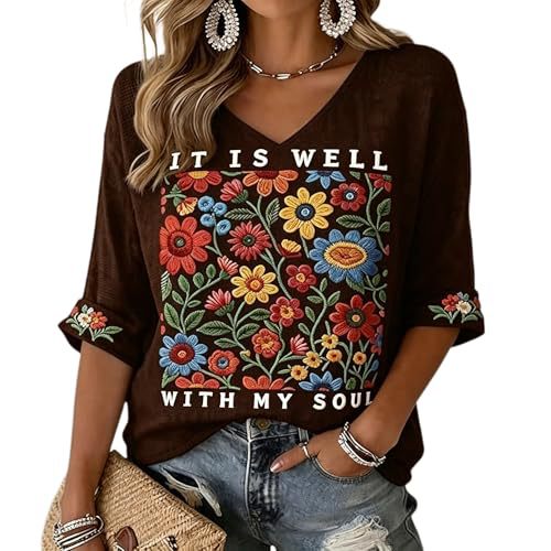 Women's Vintage Floral Print Half-Sleeve Blouse