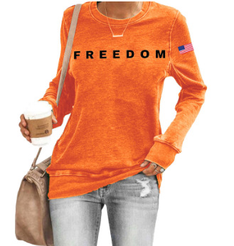 Women's American Flag Line Letter Print Crewneck Long Sleeve Top