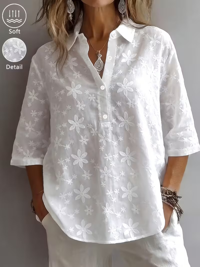 Women's Floral Print Half-Sleeve Button-Up Shirt