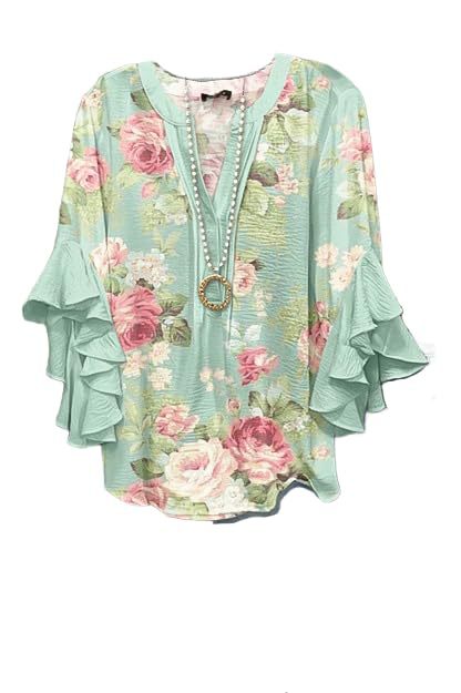 Women's Floral Tree Print Rolled Sleeve Blouse