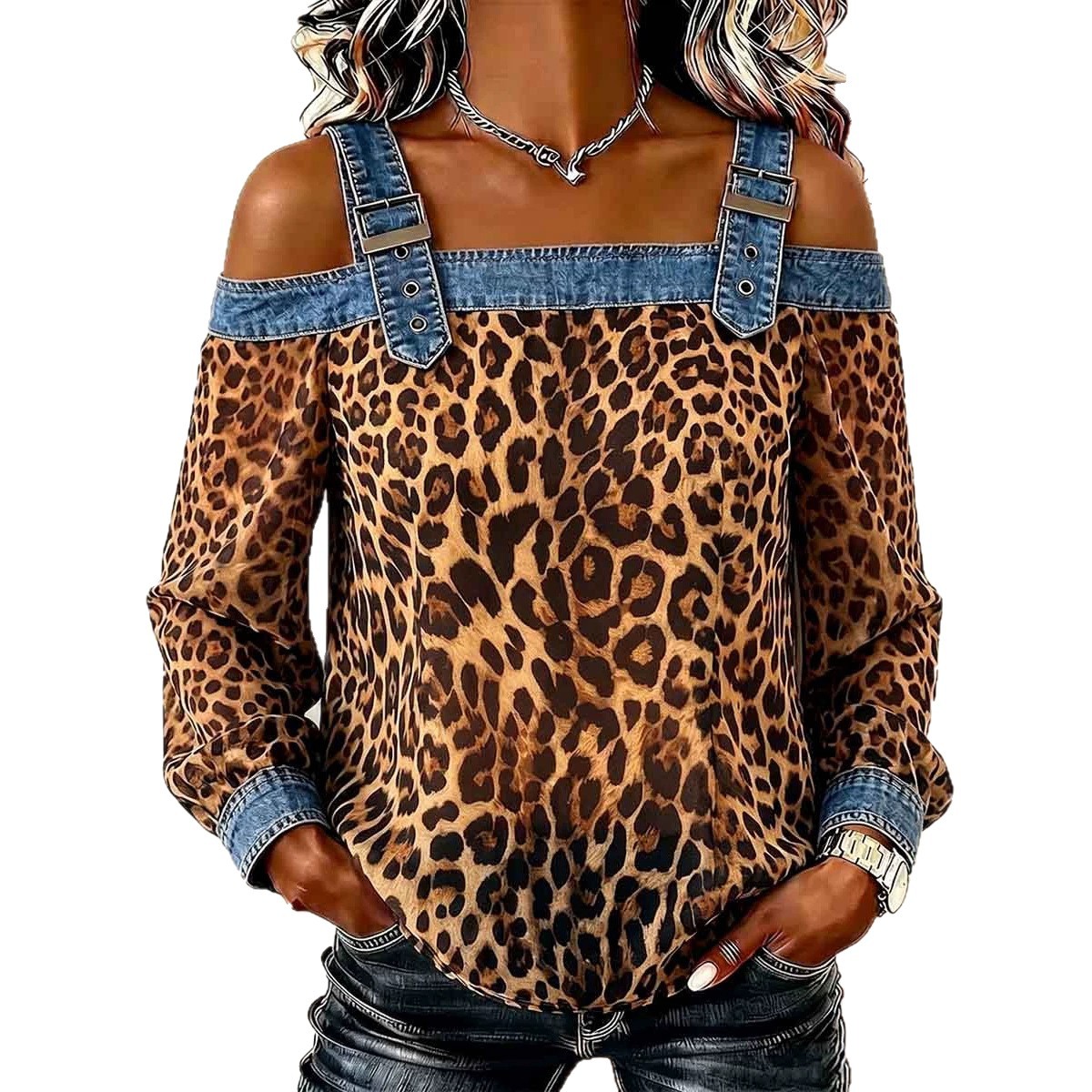 Women's Off-Shoulder Long-Sleeve Top with Shoulder Straps