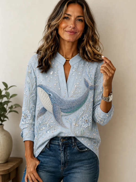 Women's Ocean Life Print Long Sleeve Shirt