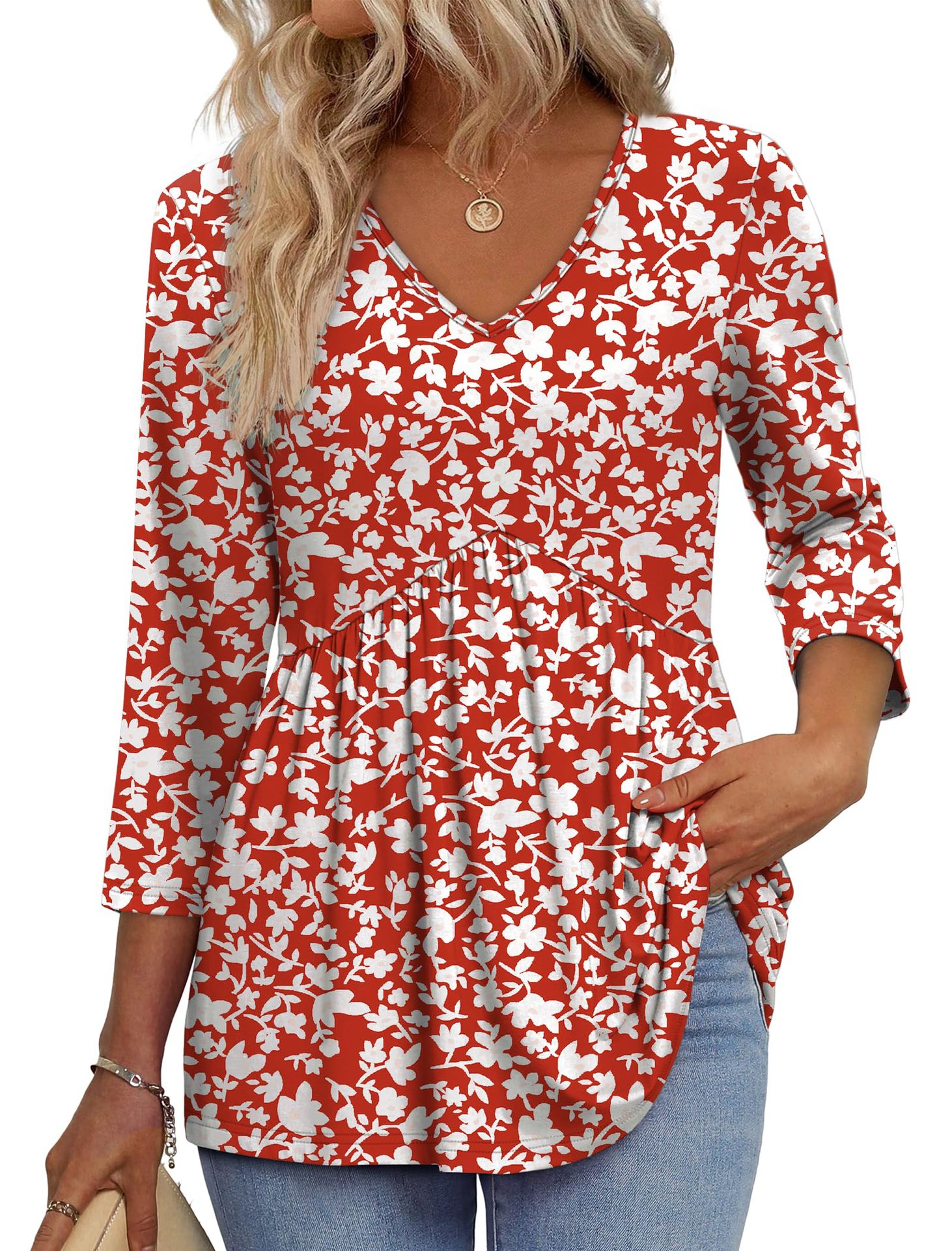 Women's V-Neck Loose Long-Sleeve Printed T-Shirt Casual Top