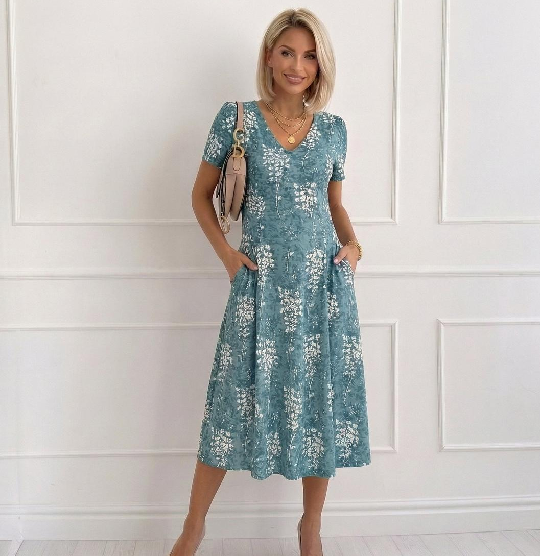 Women's Floral Print Ruched Casual Midi Dress