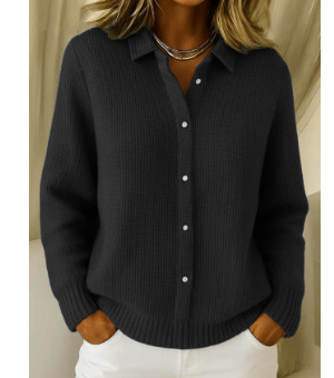Women's Elegant Solid Print Long Sleeve Button-Front Shirt