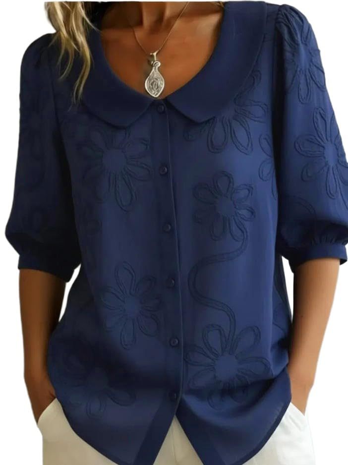 Women's Summer Short Sleeve Button-Up Top with Floral Print