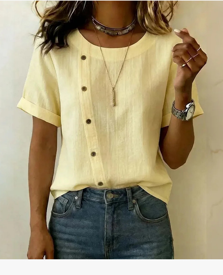 Women's Casual Short Sleeve Round Neck Color Block Shirt