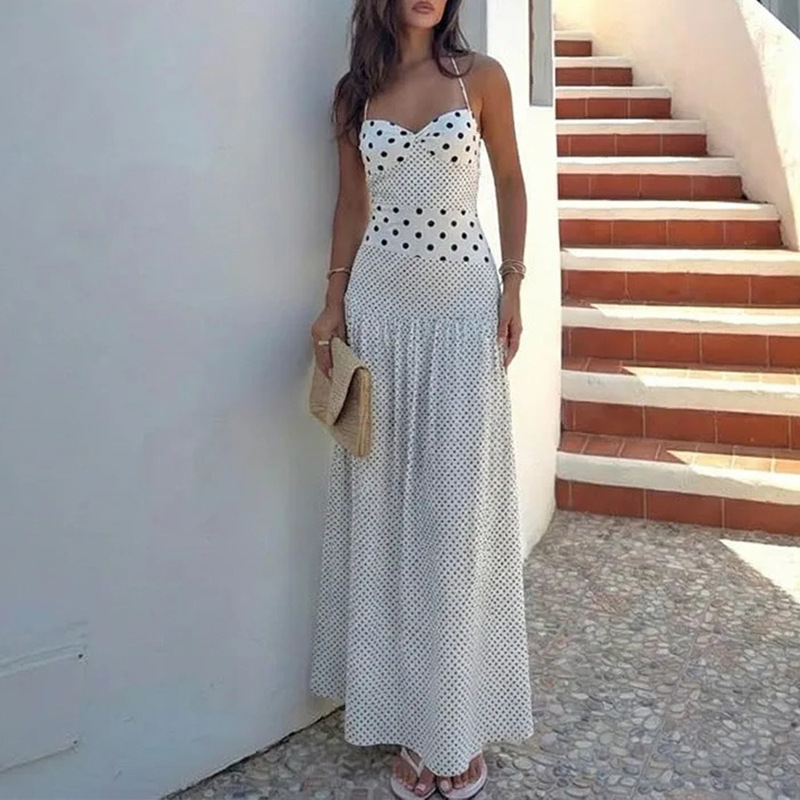 Women's High-Waist Polka Dot Cami Maxi Dress