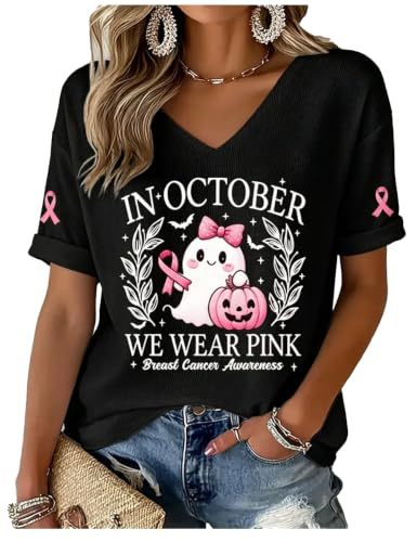 Halloween Ghost Pumpkin Print Short Sleeve V-Neck Top