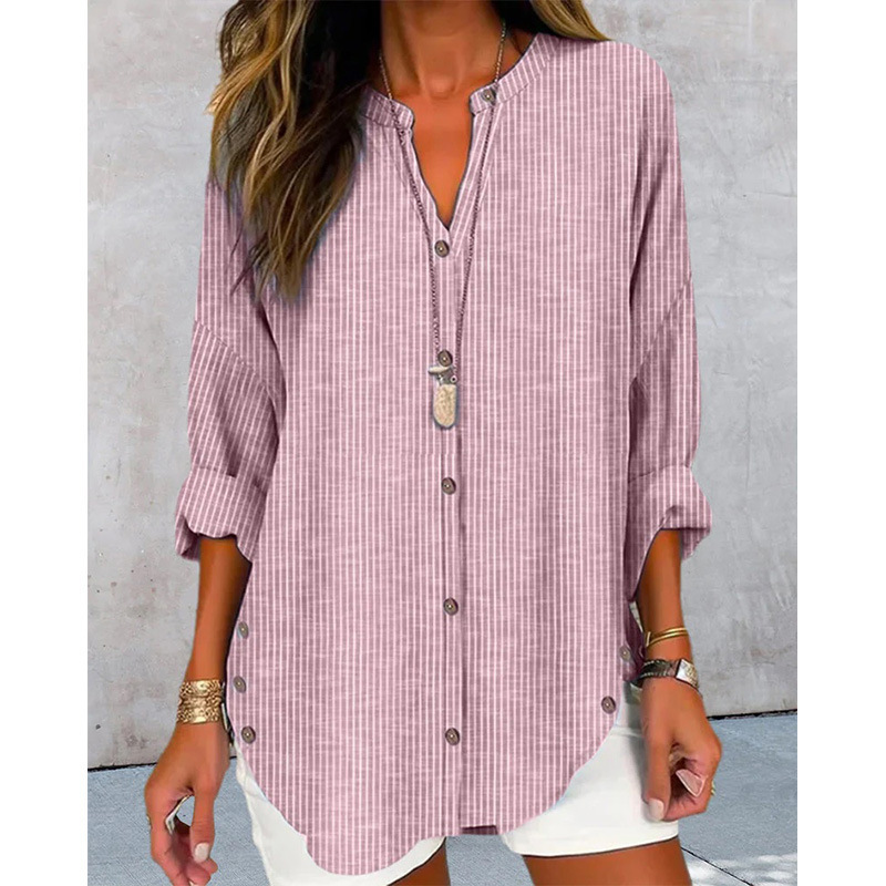 Women's Casual Button Striped Long Sleeve Shirt