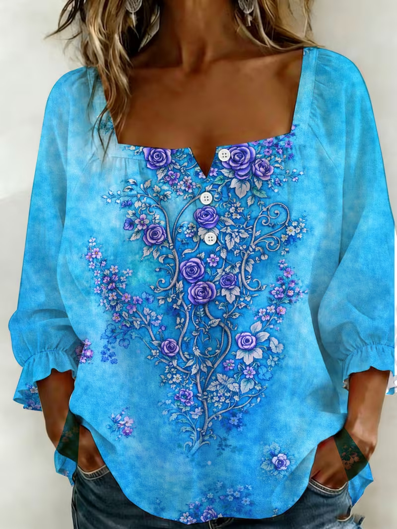 Women's Unique Print Long Sleeve Button-Down Shirt