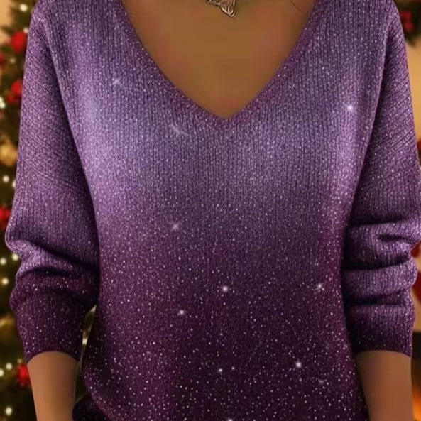 Women's Star Polka Dot Print V-Neck Long Sleeve T-Shirt