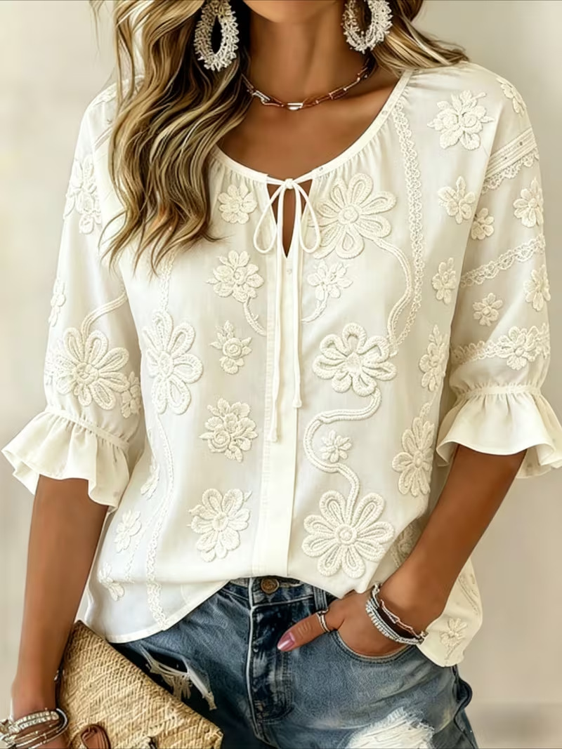 Women's Vintage Floral Print Short Sleeve Casual Shirt