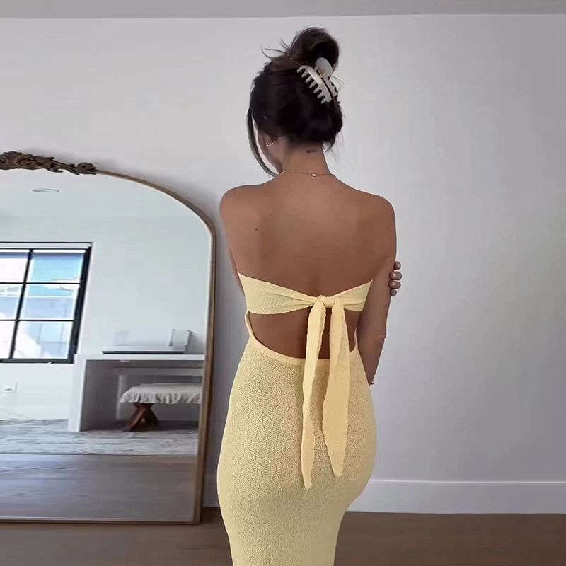 Off-Shoulder Strapless Lace-Up Backless Bodycon Knit Dress