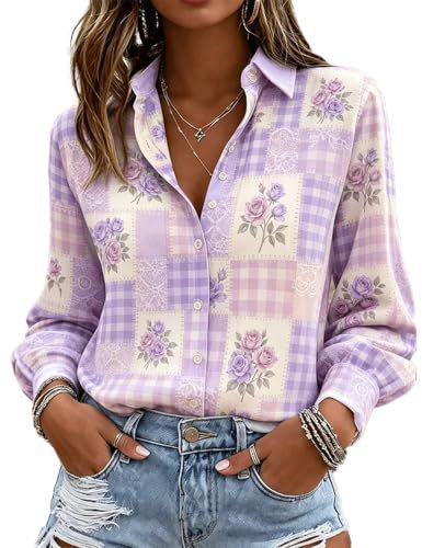 Women's Floral Print Long Sleeve Button-Up Shirt
