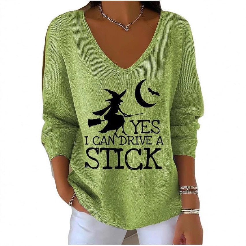 Women's Witch Moon V-Neck Long Sleeve T-Shirt