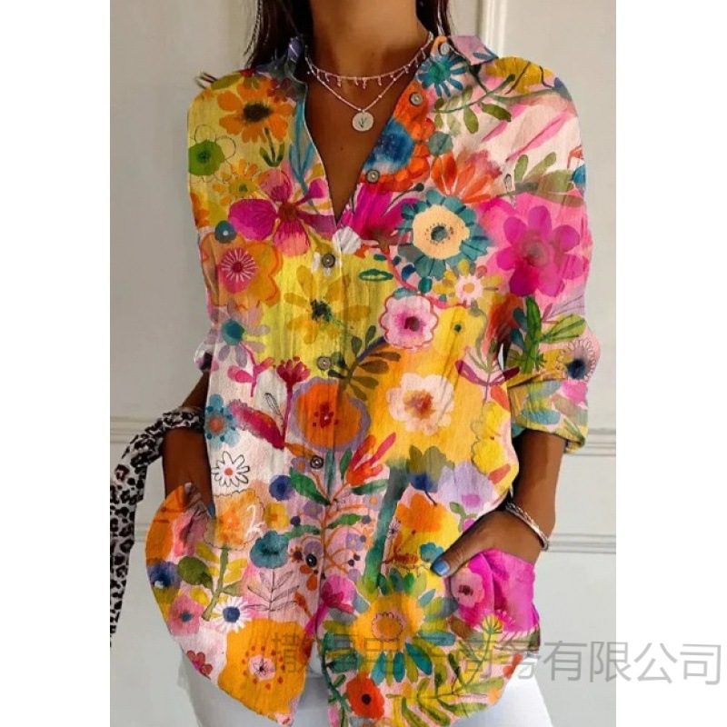 Women's Summer Daisy Print Button-Front Shirt