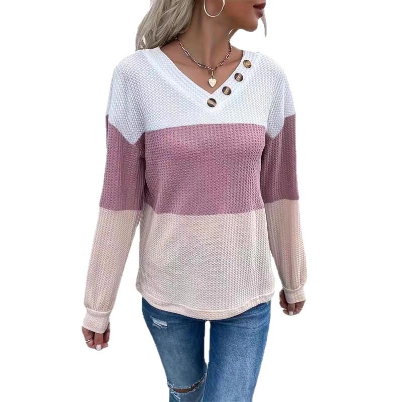 Color-Block V-Neck Knit Top for Women