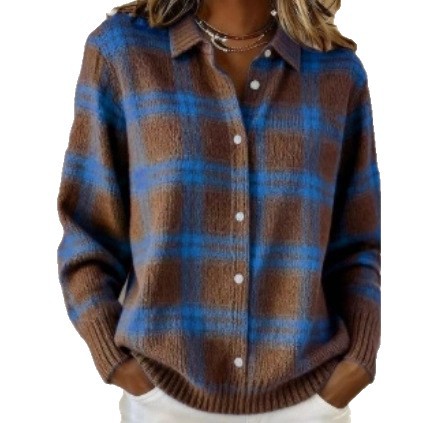 Women's Unique Plaid Print Long Sleeve Button-Up Shirt