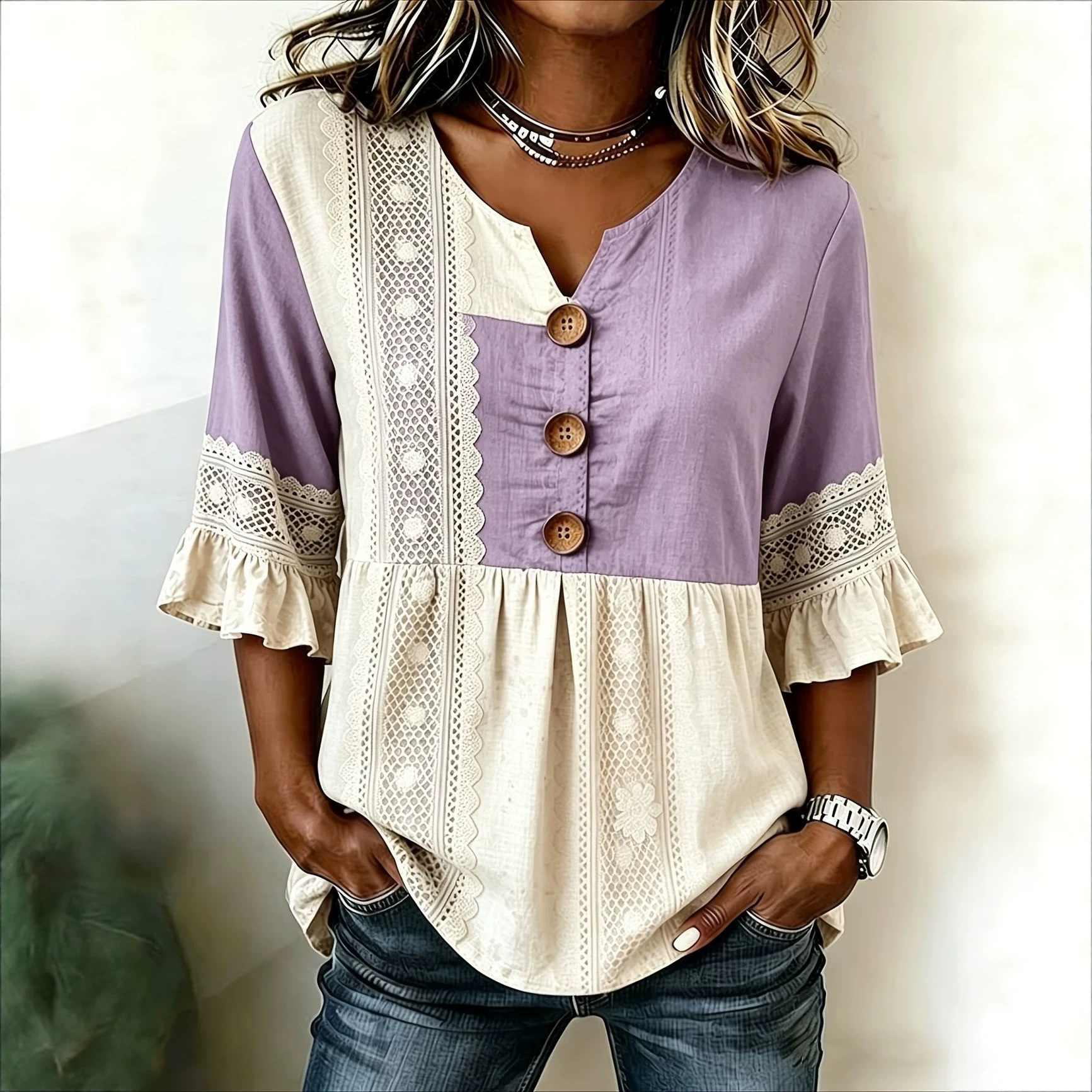 Women's Colorblock Plaid Print Short Sleeve Button-Down Shirt