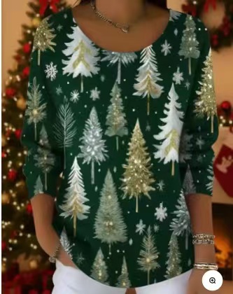 Christmas Bell Tree Print Long Sleeve Women's Top