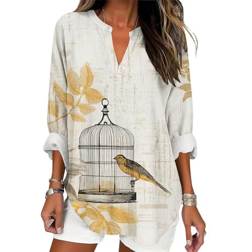 Bamboo & Tree Print V-Neck Long-Sleeve Women's T-Shirt