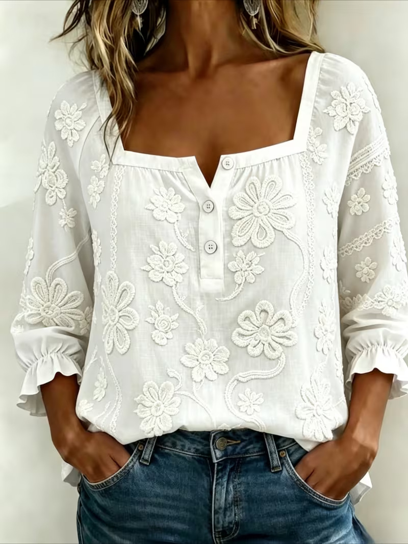 Women's Floral Print One-Shoulder Long Sleeve Blouse